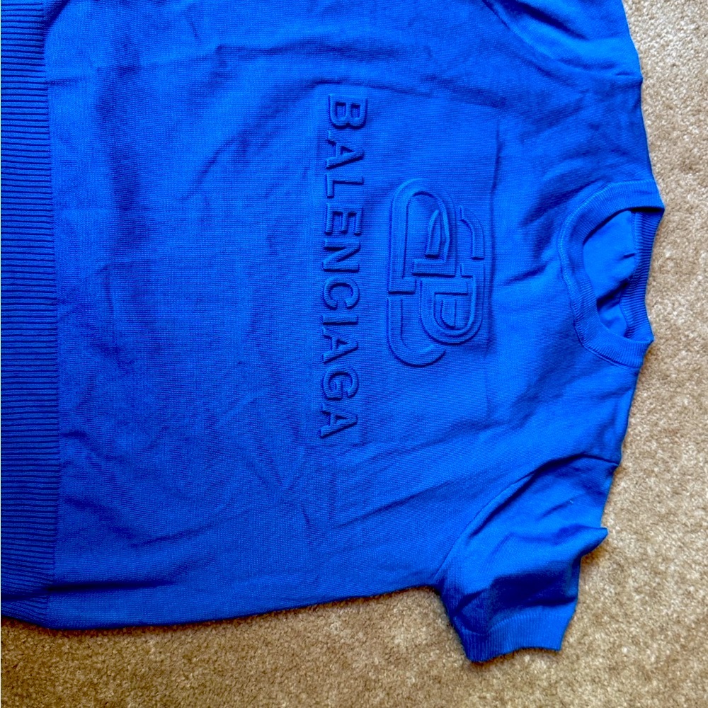 fashion insrd Vibrant Blue Crewneck Sweater blouse stretchable material.